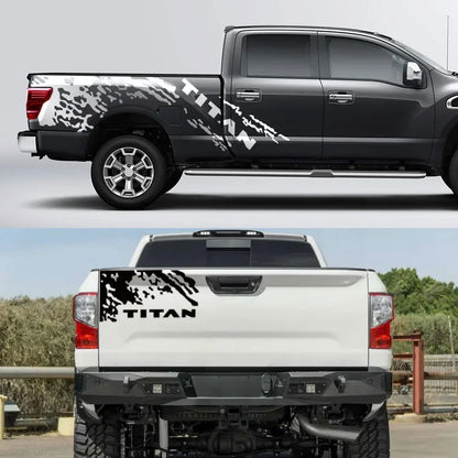 Splash Grunge Body Side Decal for Nissan Titan S / SL / SV / Platinum | 3-Piece Vinyl Truck Graphics - 200000182:350852#Glossy White-200000182:350853#Glossy Gray-200000182:10#Glossy Red-200000182:29#Glossy Orange-200000182:173#Glossy Yellow-  DRIVEN - 3