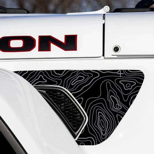 Jeep Wrangler JL / JLU & Gladiator JT Topographic Fender Vent Decal – PVC Vinyl Sticker (2018–2026) - 200000182:691#grey;5:200000990#15.3x9.2in-  DRIVEN - 2