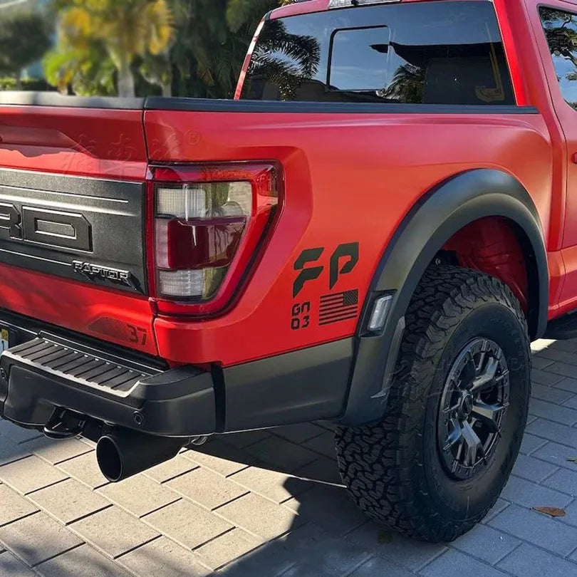FP Performance USA Flag Bedside Decal for Ford F-150 / F-250 Raptor (Gen 1, 2 & 3) | Vinyl Sticker Pair - 200000182:10#red color 03-200000182:173#D-200000182:175#C-200000182:29#A-200000182:366#E-  DRIVEN - 5