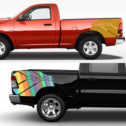 Dodge RAM Rebel & TRX Rear Bed Side Grunge 4x4 Vinyl Graphic Decal – Truck Bed & Trunk Decor | 12 Finishes - 200000182:200004890#Carbon Fiber-200000182:771#Colorful Laser-200000182:691#Matt Gold-200000182:366#Matt Silver-200000182:350853#Glossy Red-  DRIVEN - 4