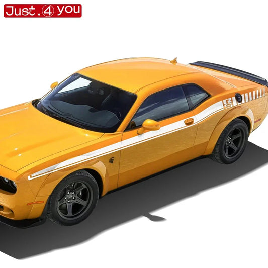 Dodge Challenger Body Side Accent Stripe Decal Kit – Door & Waist Line Graphic | 2008–2023 RS | 8 Premium Finishes - 200000182:193#Gloss Black-  DRIVEN - 2