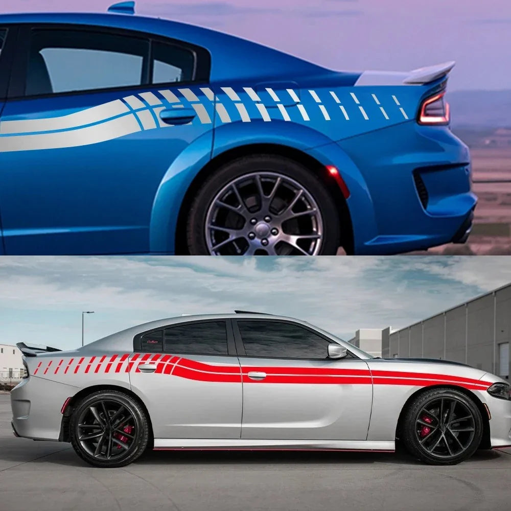 Sport Stripe Waistline Decal for Dodge Charger | Vinyl Film Styling Body Sticker - 200000182:350852#Glossy Orange-200000182:10#Glossy Red-200000182:175#Glossy Blue-200000182:366#Glossy Yellow-200000182:193#Glossy Black-  DRIVEN - 3