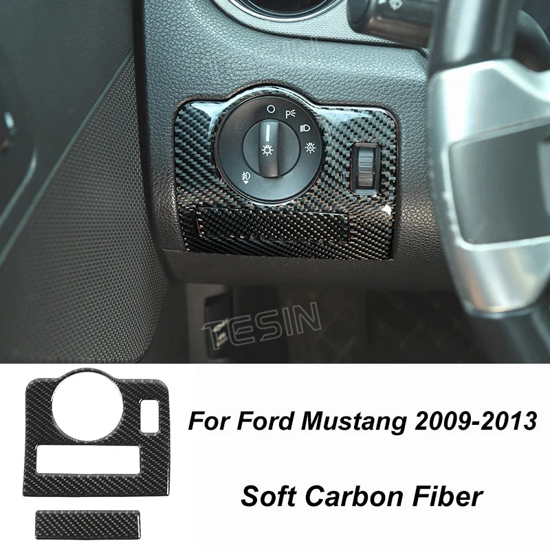 Carbon Fiber Grain Interior & Exterior Decoration Sticker for Ford Mustang (2009-2014) | Kit - 200000182:200013901#Door lock pin ring-200000182:202530813#Front fog lamp decor-200000182:200006158#Dashboard Panel-200000182:40808150#Headlight switch-200000182:200003699#Start key socket-  DRIVEN - 27
