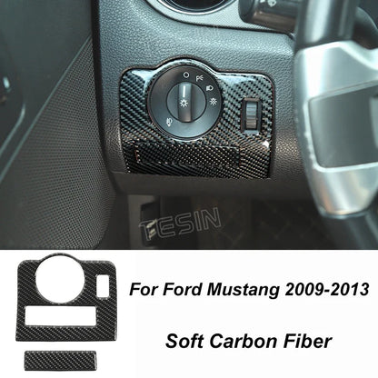 Carbon Fiber Grain Interior & Exterior Decoration Sticker for Ford Mustang (2009-2014) | Kit - 200000182:200013901#Door lock pin ring-200000182:202530813#Front fog lamp decor-200000182:200006158#Dashboard Panel-200000182:40808150#Headlight switch-200000182:200003699#Start key socket-  DRIVEN - 27
