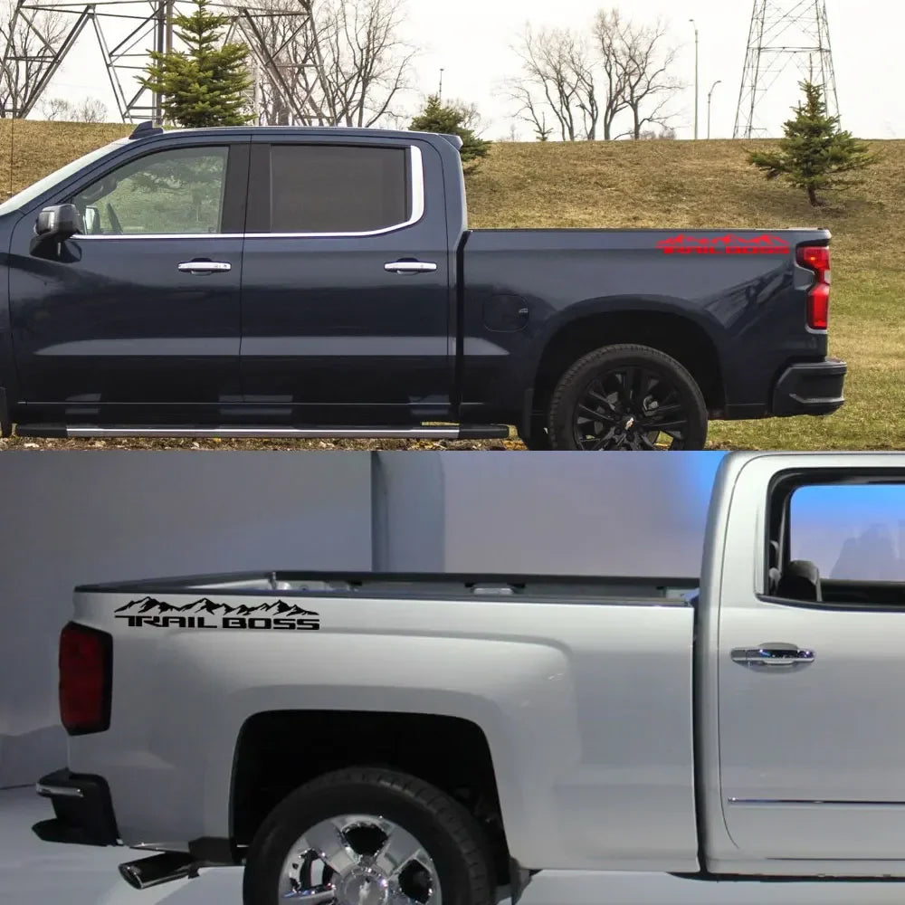 Mountain Body Side Decal for Chevrolet Silverado 1500 Trail Boss | 2-Piece Vinyl Trunk Sticker - 200000182:350853#Carbon Fiber-200000182:29#Glossy White-200000182:691#Glossy Gray-200000182:193#Glossy Black-200000182:366#Glossy Yellow-  DRIVEN - 4