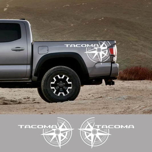 Compass Trunk Bed Side Decal for Toyota Tacoma TRD | 2-Piece Vinyl Film Graphics - 200000182:350853#Glossy Gray-  DRIVEN - 2