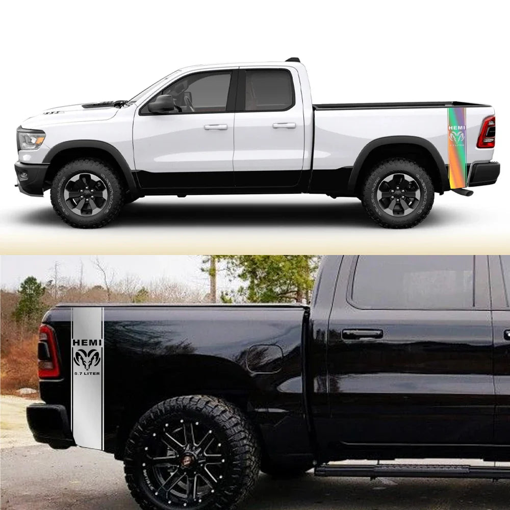 Back Door & Side Decal for Dodge RAM 1500 / 2500 HEMI Rebel 5.7L | Custom Vinyl Truck Sticker - 200000182:29#Glossy White-200000182:691#Glossy Gray-200000182:173#Glossy Blue-200000182:193#Glossy Black-200000182:350853#Matt Sliver-  DRIVEN - 4