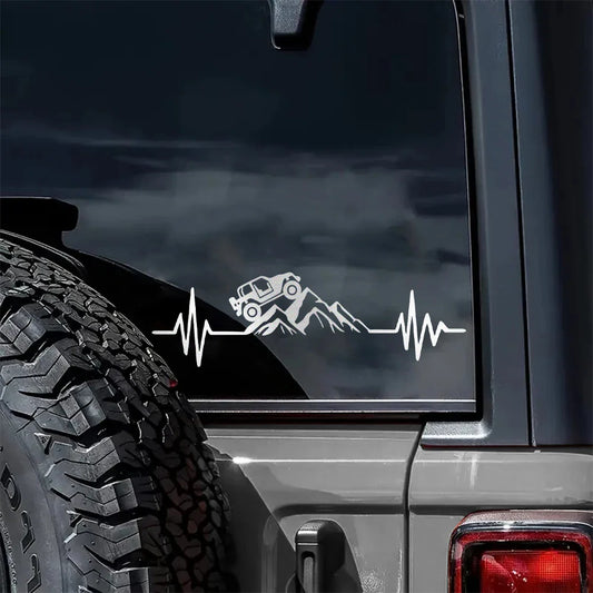 Reflective Heartbeat Off-Road Mountain Climb Vinyl Sticker – 4x4 Truck Windshield & Bumper Decal | 4 Colors - 200000182:10#Silver White-  DRIVEN - 1