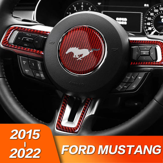 Carbon Fiber Steering Wheel Trim Sticker for Ford Mustang | 4-Piece Interior Set - 200000182:365462#Red-  DRIVEN - 1