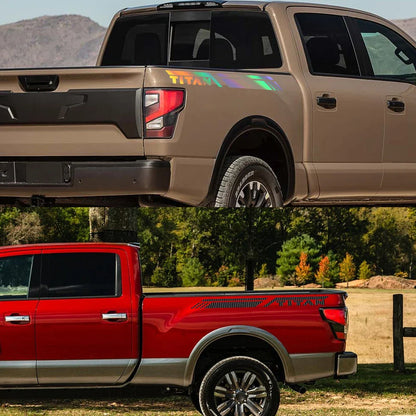 Trunk Side Stripe Decal for Nissan Titan Pro-4X | Pickup Truck Vinyl Graphic - 200000182:10#Glossy Red-200000182:350852#Glossy Orange-200000182:1052#Colorful Laser-200000182:350850#Matt Black-200000182:350853#Carbon Fiber-  DRIVEN - 3