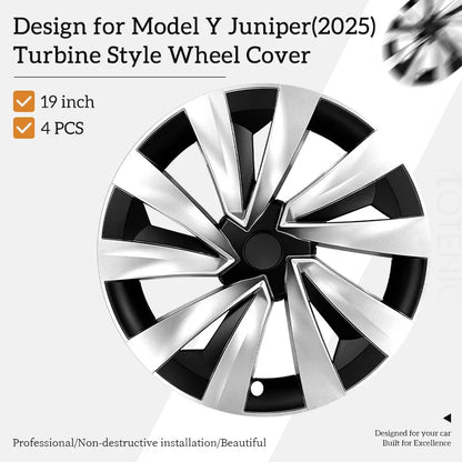 19" Matte Black / Silver Black Wheel Cover for Tesla Model Y Juniper (2025–2026) | 4-Piece Replacement Hub Cap - 14:347#Turbine Silver Black;200007085:11755855#Juniper 2025;200007763:201336106;400005408:110553637#Tesla;400005409:3984267#New Model Y 19Inch-14:193#Turbine Matte Black;200007085:11755855#Juniper 2025;200007763:201336106;400005408:110553637#Tesla;400005409:3984267#New Model Y 19Inch-  DRIVEN - 1