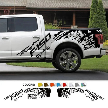 Ford F-150 Raptor Body Side Graphic Kit – Splash Grunge Vinyl Decal Set (3 Pcs) | 12 Finishes - 200000182:29#Glossy Orange-200000182:173#Glossy Yellow-200000182:175#Glossy Blue-200000182:193#Matt Gold-200000182:366#Matt Silver-  DRIVEN - 2