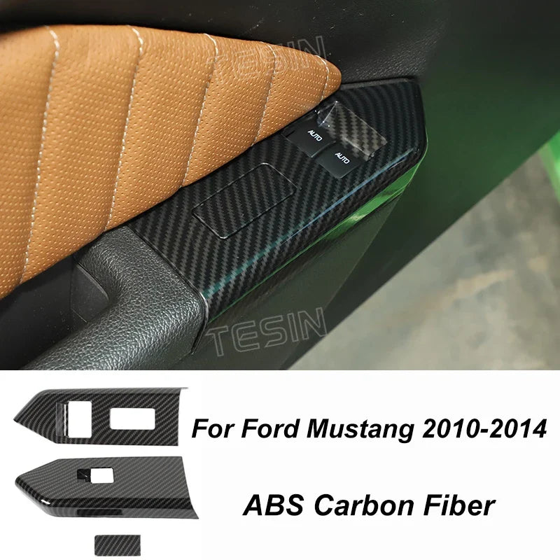 Carbon Fiber Grain Interior & Exterior Decoration Sticker for Ford Mustang (2009-2014) | Kit - 200000182:200013901#Door lock pin ring-200000182:202530813#Front fog lamp decor-200000182:200006158#Dashboard Panel-200000182:40808150#Headlight switch-200000182:200003699#Start key socket-  DRIVEN - 10