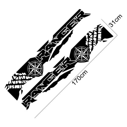 Tire Print & Compass Adventure Tail Decal for Ford Ranger Raptor Pickup | Off-Road Vinyl Graphics - 200000182:350850#Matt Gold-200000182:350686#Colorful Laser-200000182:350853#Matt Silver-200000182:350852#Glossy Orange-200000182:29#Glossy White-  DRIVEN - 6