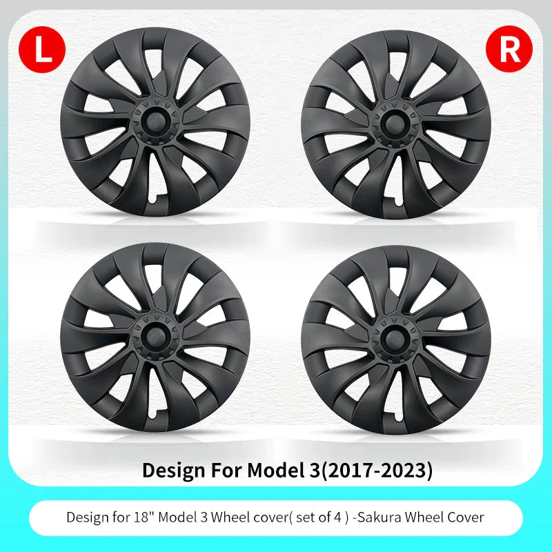 18" Sakura Style Hub Cap for Tesla Model 3 (2017–2023) | 4-Piece ABS Replacement Wheel Cover