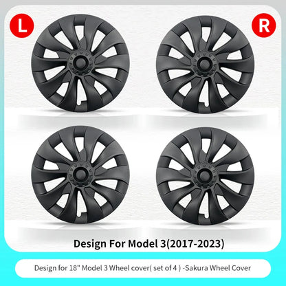 18" Sakura Style Hub Cap for Tesla Model 3 (2017–2023) | 4-Piece ABS Replacement Wheel Cover