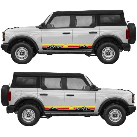 Retro Sunset Mountain Stripe Door Decal for Ford Bronco | Classic Side Vinyl Graphics - 200000182:29#B-  DRIVEN - 2