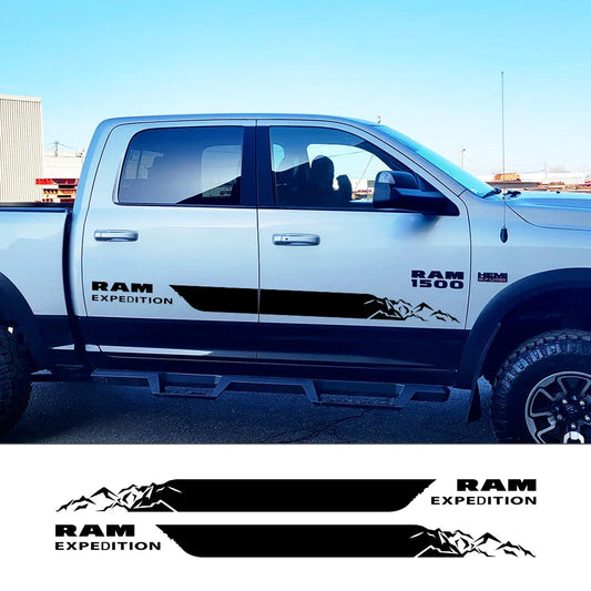 Mountain Expedition Door Side Decal for Dodge RAM 1500 Rebel | 2-Piece Vinyl Truck Graphic - 200000182:771#Carbon Fiber;5:361385#135x9cm-  DRIVEN - 1
