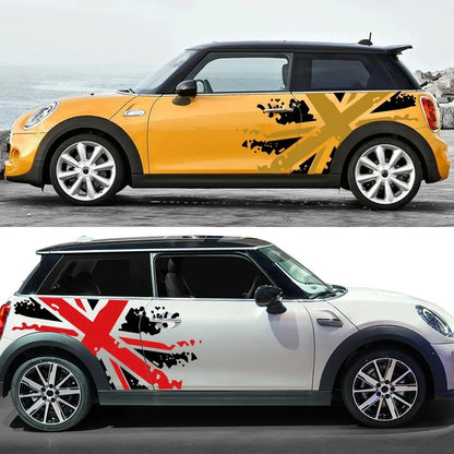 Union Jack Door Side Stripe Decal | 2-Piece British Flag Auto Body Vinyl Sticker - 200000182:366#Black Gold-200000182:175#White Gold-200000182:193#Black Red-200000182:10#White Gray-200000182:350852#Gold Silver-  DRIVEN - 4