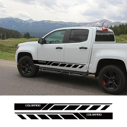 Door Side Skirt Stripe Decal for Chevrolet Colorado | 2-Piece Vinyl Truck Graphic - 200000182:350853#Carbon Fiber-200000182:350850#Matt Black-200000182:1052#Colorful Laser-200000182:496#Matt Silver-200000182:173#Matt Gold-  DRIVEN - 2