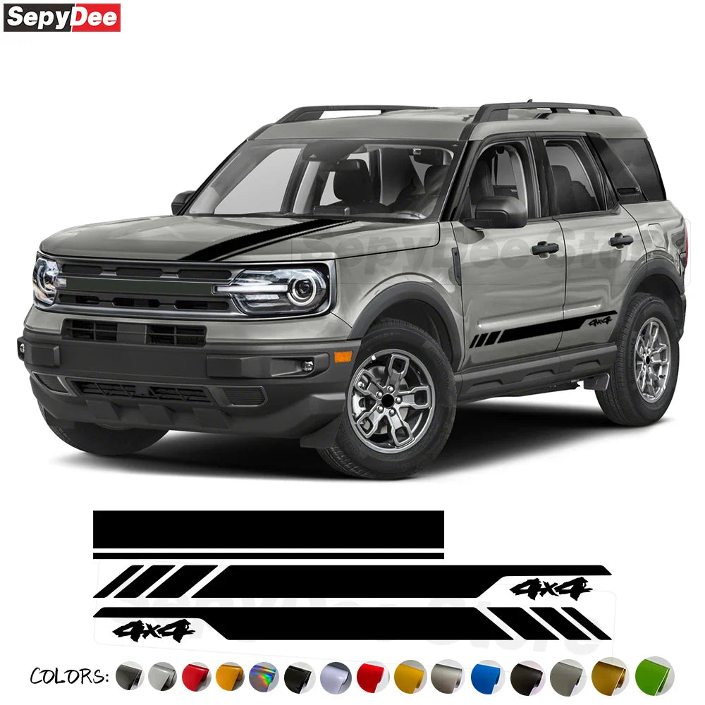 4x4 Hood & Door Side Stripe Decal Kit for Ford Bronco Sport | Full Body Vinyl Tuning Graphics - 200000182:193#hood sticker;355:203282824#Glossy white-200000182:193#hood sticker;355:203282825#Glossy grey-200000182:193#hood sticker;355:203282823#Glossy black-200000182:193#hood sticker;355:203289813#Reflective red-200000182:193#hood sticker;355:203289814#Reflective white-  DRIVEN - 1