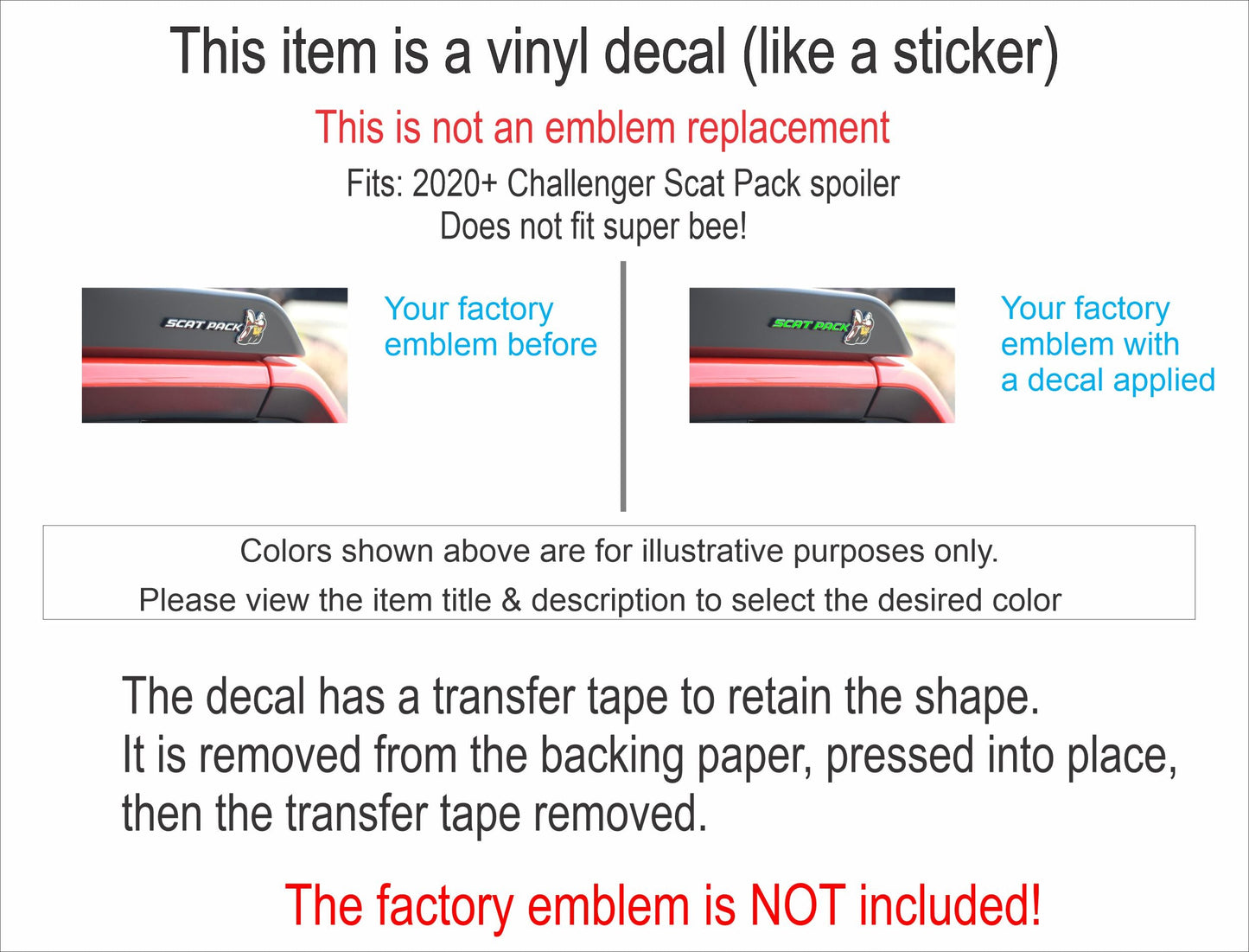 SCAT PACK Spoiler Emblem Overlay Decal Sticker - 2020-2022 Challenger Scat Pack - sku-44801906606267-sku-44801906671803-sku-44801906737339-sku-44801906802875-sku-44801906868411-  DRIVEN - 4