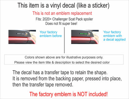SCAT PACK Spoiler Emblem Overlay Decal Sticker - 2020-2022 Challenger Scat Pack - sku-44801906606267-sku-44801906671803-sku-44801906737339-sku-44801906802875-sku-44801906868411-  DRIVEN - 4