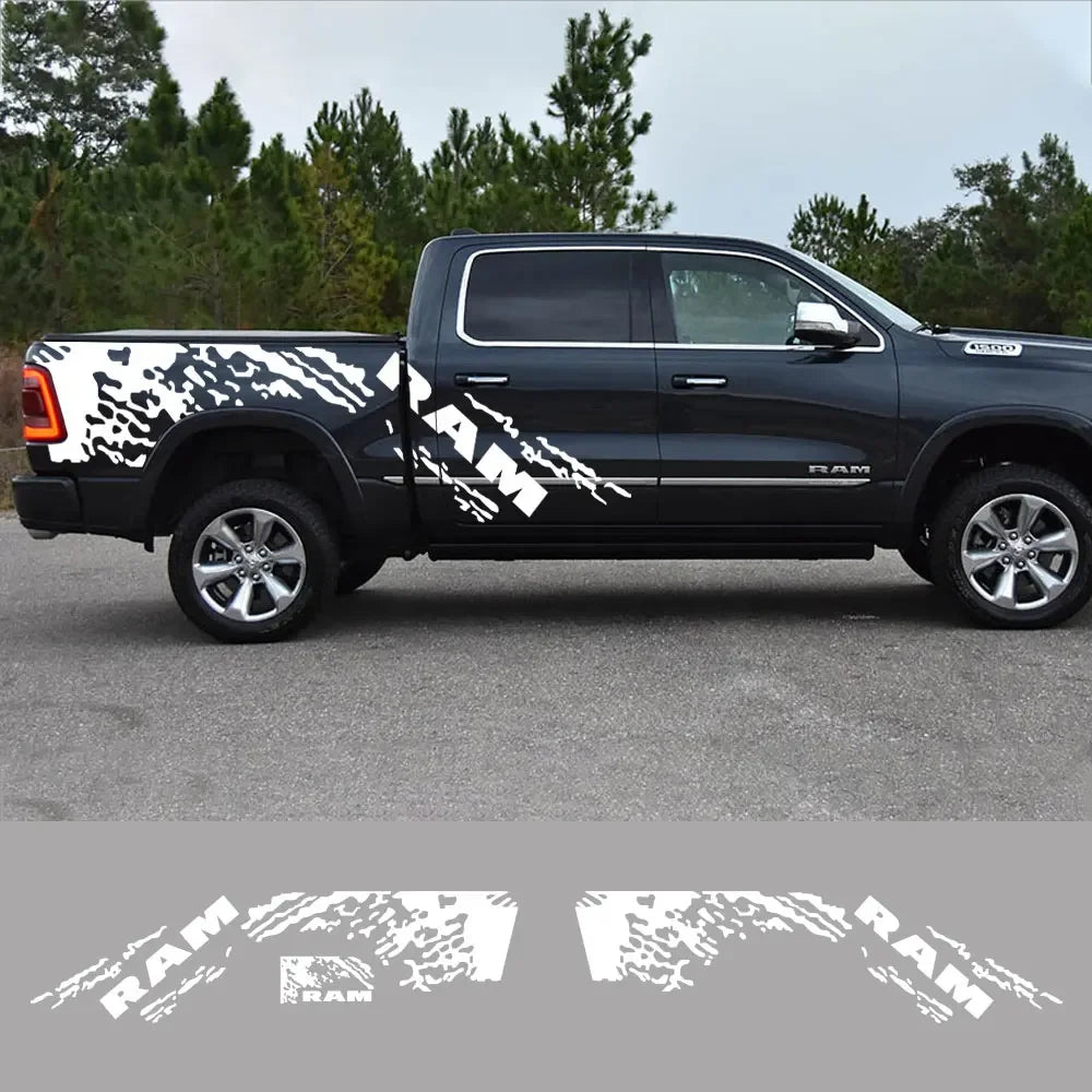 Splash Grunge Body Side Decal for Dodge RAM 1500 Rebel / RTX | 3-Piece Matte Vinyl Kit - 200000182:771#Carbon Fiber-200000182:691#Matt Black-200000182:496#Colorful Laser-200000182:366#Matt Silver-200000182:10#Glossy Red-  DRIVEN - 2
