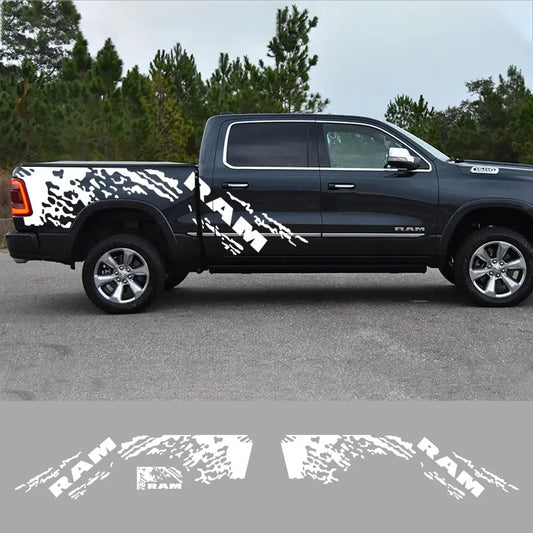 Splash Grunge Body Side Decal for Dodge RAM 1500 Rebel / RTX | 3-Piece Matte Vinyl Kit - 200000182:771#Carbon Fiber-  DRIVEN - 2