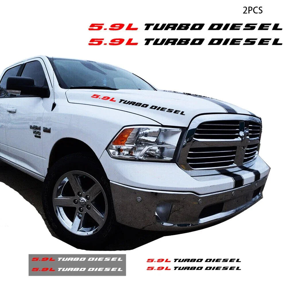 5.9L Turbo Diesel Hood Emblem Decal for Dodge RAM 1500 / 2500 / 3500 | 2-Piece Vinyl Sticker - 200000182:193#Red Black-200000182:29#Red White-  DRIVEN - 1