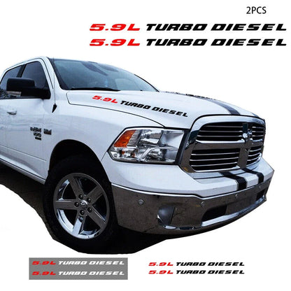 5.9L Turbo Diesel Hood Emblem Decal for Dodge RAM 1500 / 2500 / 3500 | 2-Piece Vinyl Sticker - 200000182:193#Red Black-200000182:29#Red White-  DRIVEN - 1