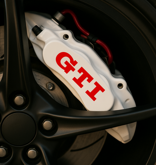 Volkswagen GTI Brake Caliper Decals – Universal Fit | Set of 8 (3" to 6") - sku-51796590559364-sku-51796590592132-sku-51796590624900-sku-51796590657668-sku-51796590690436-  DRIVEN - 1