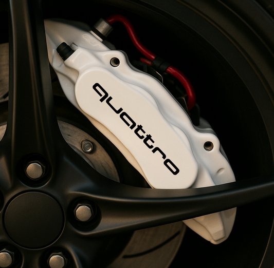 Audi QUATTRO Brake Caliper Decals – Universal Fit | Set of 8 (3" to 6") - sku-51796593246340-sku-51796593279108-sku-51796593311876-sku-51796593344644-sku-51796593377412-  DRIVEN - 1