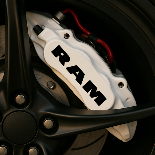 RAM Brake Caliper Decals – Universal Fit | Set of 8 (3" to 6") - sku-51796588298372-sku-51796588265604-sku-51796588331140-sku-51796588363908-sku-51796588396676-  DRIVEN - 1