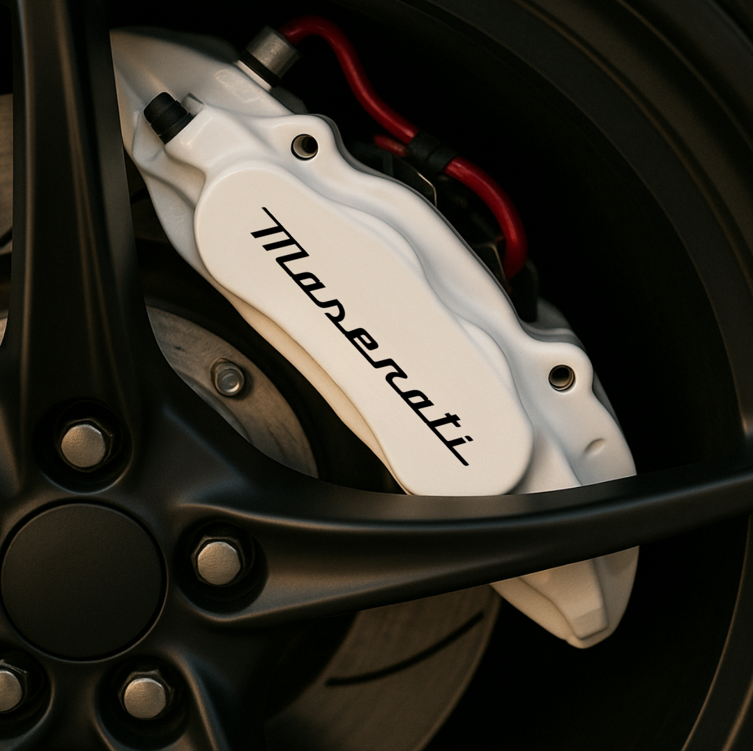 Maserati Brake Caliper Decals – Universal Fit | Set of 8 (3" to 6") - sku-51796601471108-sku-51796601503876-sku-51796601536644-sku-51796601569412-sku-51796601602180-  DRIVEN - 1