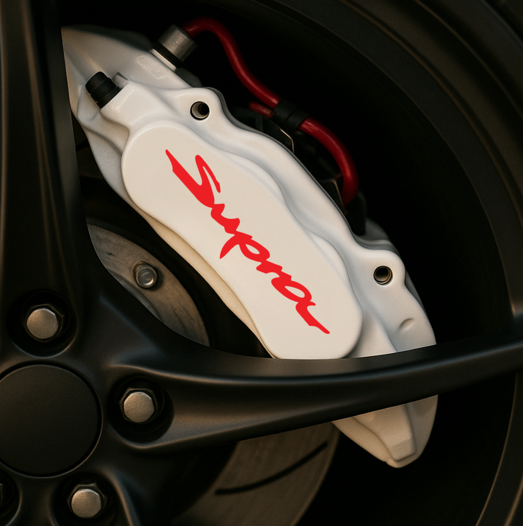 Toyota Supra Brake Caliper Decals – Universal Fit | Set of 8 (3" to 6") - sku-51796594557060-sku-51796594589828-sku-51796594622596-sku-51796594655364-sku-51796594688132-  DRIVEN - 1