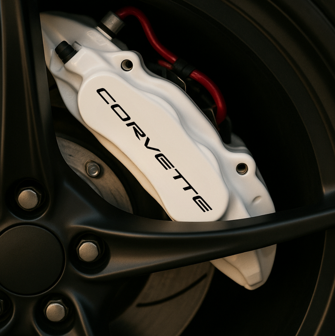 Corvette Brake Caliper Decals – Universal Fit | Set of 8 (3" to 6") - sku-51796598292612-sku-51796598325380-sku-51796598358148-sku-51796598390916-sku-51796598423684-  DRIVEN - 1