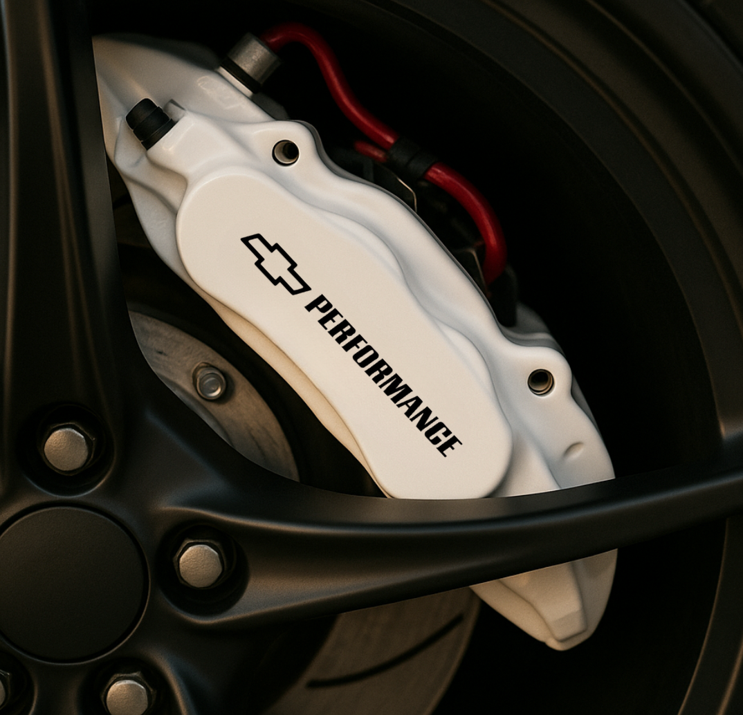 Chevrolet Performance Brake Caliper Decals – Universal Fit | Set of 8 (3" to 6") - sku-51796596818052-sku-51796596850820-sku-51796596883588-sku-51796596916356-sku-51796596949124-  DRIVEN - 1