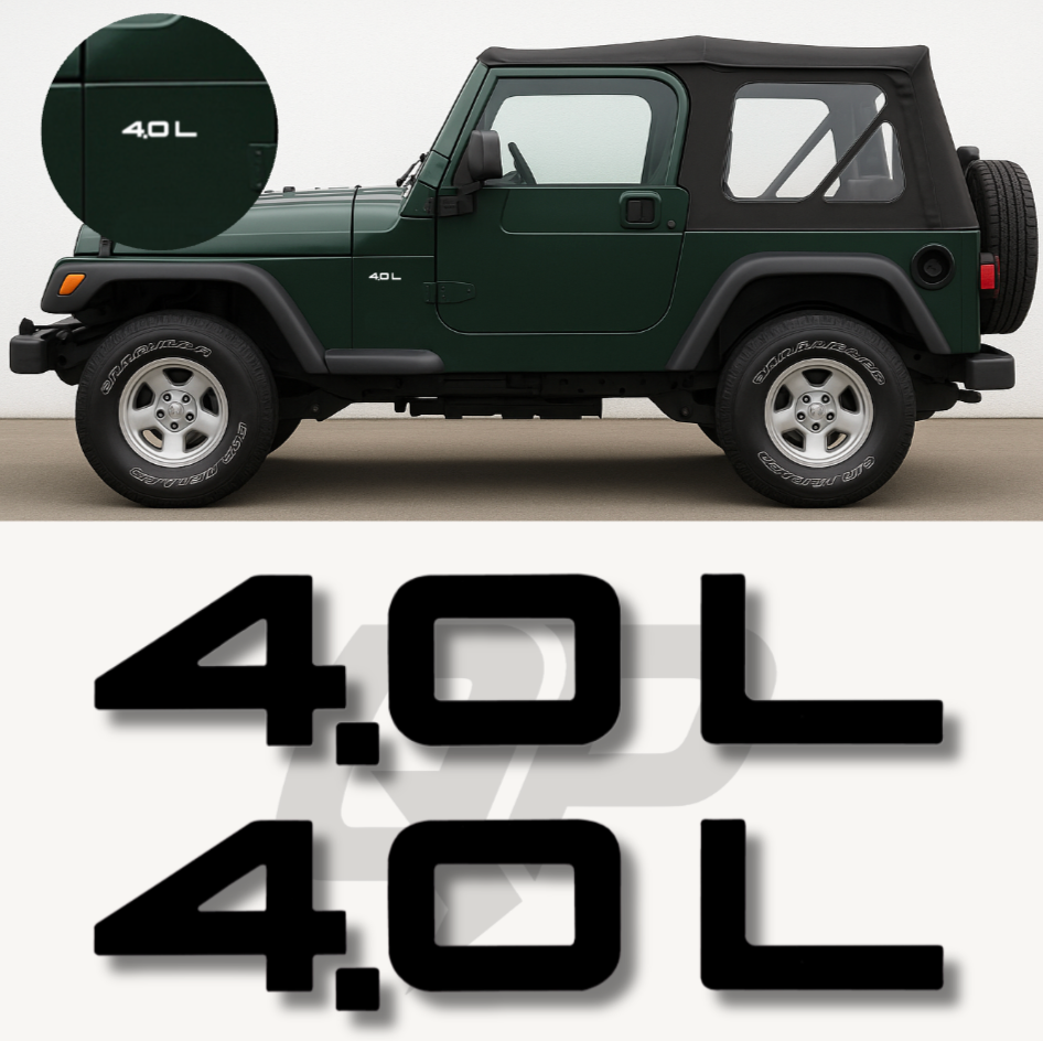 1997–2002 Jeep Wrangler & Cherokee XJ 4.0L Decal Engine Badge Set - QJ-CZZZ-9206-J173-BK-1-QJ-CZZZ-9206-J173-BK-2-sku-51329144029316-sku-51329144062084-sku-51329144094852-  DRIVEN - 1