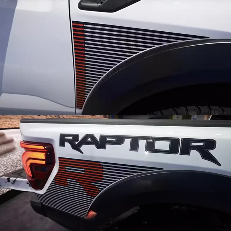 Sport R Bedside & Hood Stripe Decal Kit for Ford F-150 Raptor (2024) | Matte Black + Red Precut Vinyl - <none>-  DRIVEN - 4