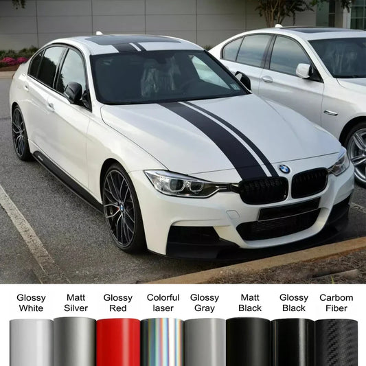 Long Racing Stripe Kit for BMW 3 Series M3 | Hood, Roof & Trunk DIY Vinyl Decal - 200000182:29#Glossy White;5:200000990#400x16cm-  DRIVEN - 1