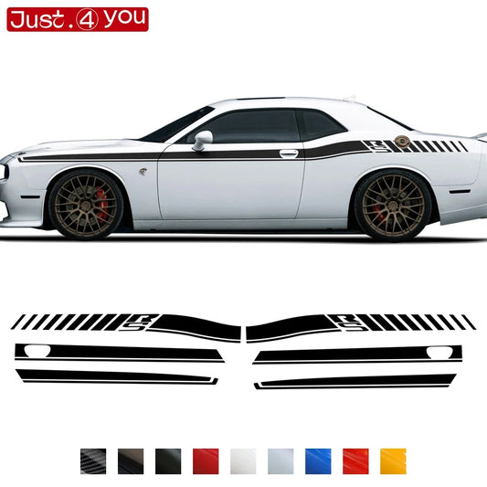 Dodge Challenger Body Side Accent Stripe Decal Kit – Door & Waist Line Graphic | 2008–2023 RS | 8 Premium Finishes - 200000182:193#Gloss Black-  DRIVEN - 1