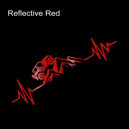 Reflective Heartbeat Off-Road Mountain Climb Vinyl Sticker – 4x4 Truck Windshield & Bumper Decal | 4 Colors - 200000182:10#Silver White-200000182:691#Laser-200000182:29#Red-200000182:193#Black-  DRIVEN - 9