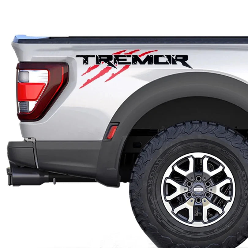 Off-Road Mountain Scratch Bedside Decal for Ford F-150 Tremor / Ranger / F-250 / F-350 | Orange Vinyl Pair - 200000182:193#A-200000182:29#B-200000182:691#c-200000182:350686#d-200000182:496#e-  DRIVEN - 4