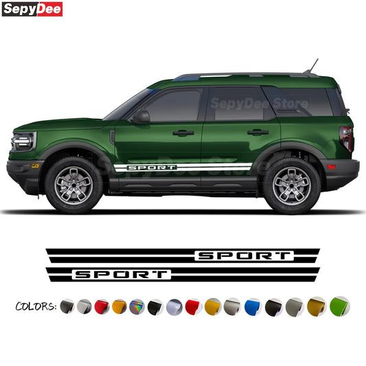 Racing Sport Door Side Skirt Decal for Ford Bronco Sport (2021+) | KK Vinyl Body Sticker - 200000182:193#Glossy Black-  DRIVEN - 1