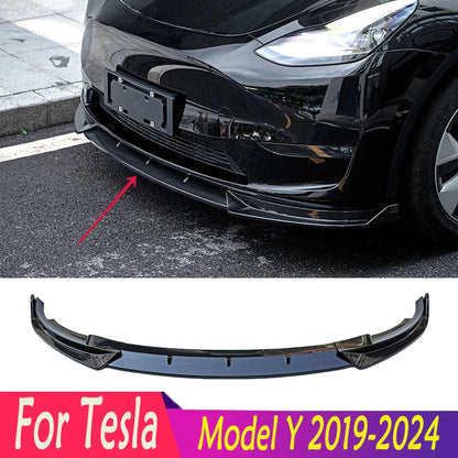 Front Bumper Lip Splitter for Tesla Model Y (2019–2024) | Carbon Look, Matte Black & Gloss Black ABS - 14:200004890#Matte Black-14:200004891#Carbon Look-14:200004889#Gloss Black-  DRIVEN - 1