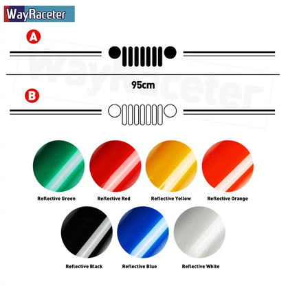 Jeep Wrangler & Gladiator Reflective Grill & Windshield Decal – Vinyl Window Graphic | JK JL, Gladiator, Renegade - 200000182:350853#B green-200000182:200211869#B orange-200000182:496#B white-200000182:350686#B red-200000182:1052#B blue-  DRIVEN - 3