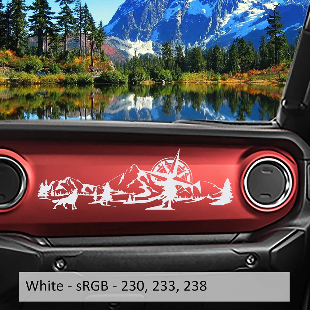 Jeep Wrangler JL & Gladiator JT Dashboard Decal – Wolf, Mountain & Compass Scene Vinyl Sticker (2018+) - 200000182:173-200000182:175-200000182:350850-200000182:1052-200000182:691-  DRIVEN - 3