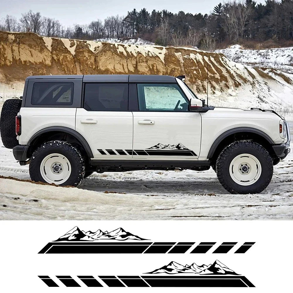 Mountain Peak Off-Road Vinyl Decal for Suzuki Jimny & Ford Bronco | 2-Piece Body Sticker - 200000182:771#Matt Silver-200000182:200006152#Colorful Laser-200000182:200004890#Carbon Fiber-200000182:173#Matt Black-200000182:350853#Glossy White-  DRIVEN - 2