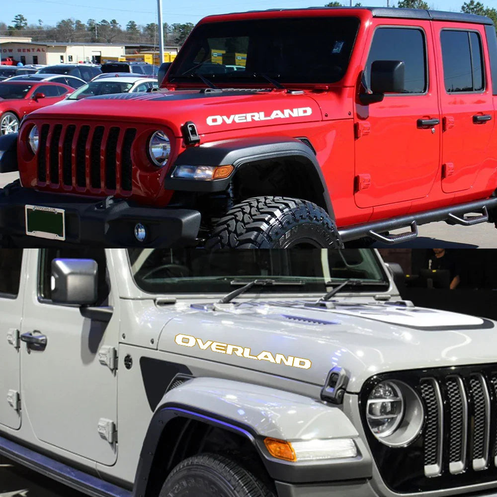 Engine Hood Decal for Jeep Gladiator Overland | Pickup Truck Vinyl Sticker Graphic - 200000182:29#Black Red;5:200000990#60x4.2cm-200000182:350852#Gold Silver;5:361385#70x4.9cm-200000182:29#Black Red;5:361385#70x4.9cm-200000182:29#Black Red;5:361386#100x7cm-200000182:366#White Gray;5:361385#70x4.9cm-  DRIVEN - 4